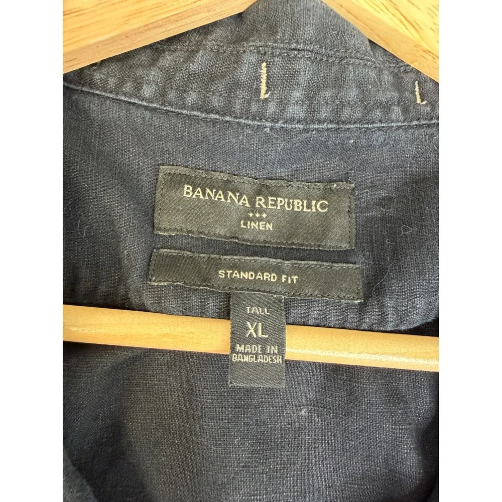 Banana Republic Linen Blend SS Safari Shirt Mens XL Tall Black Coastal Guayabera